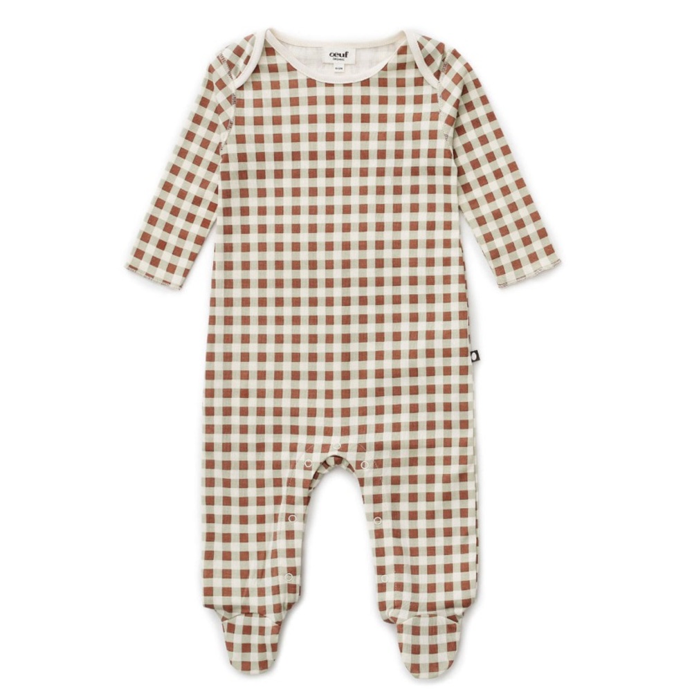 Oeuf Sage Gingham Footie Jumper